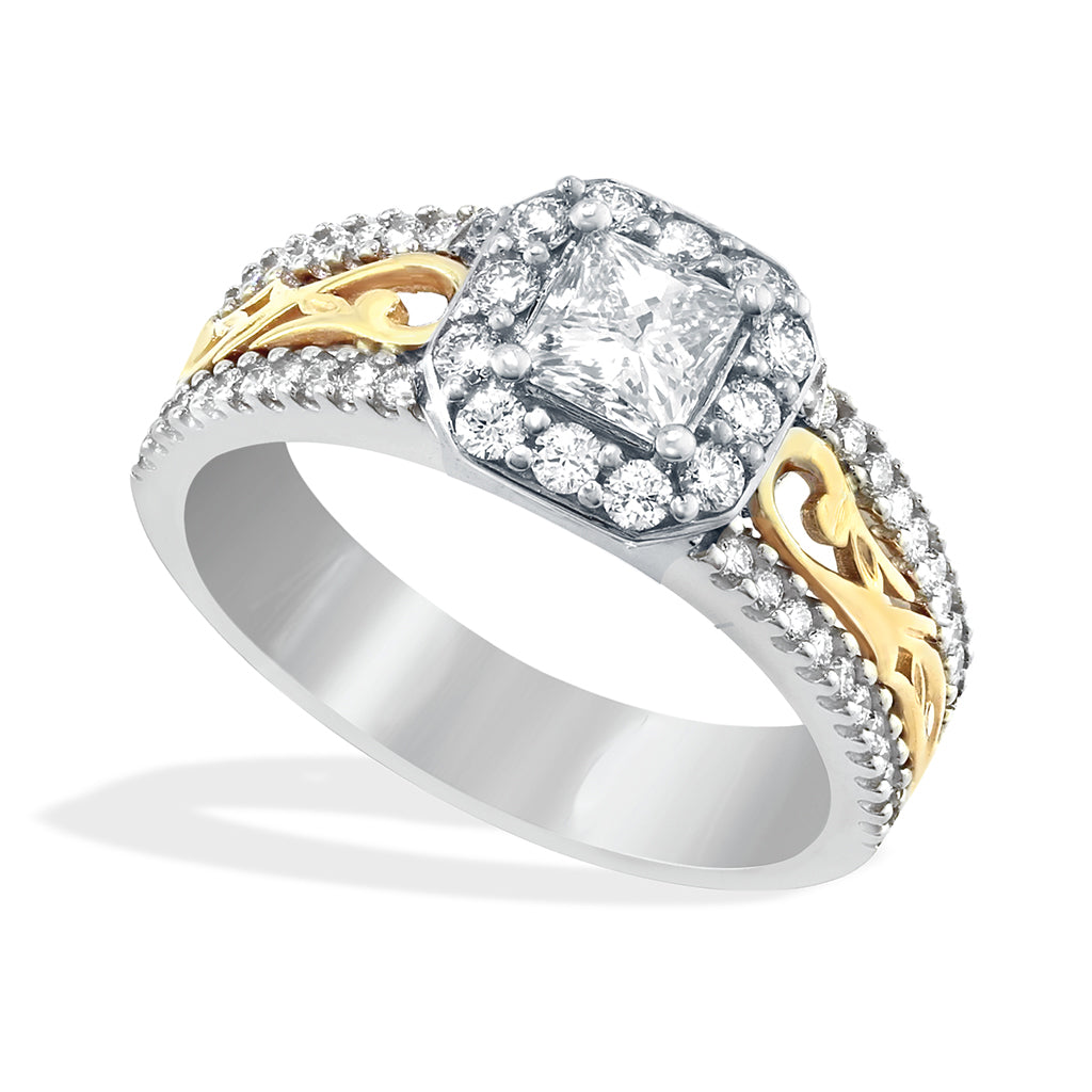 41880 - 14K White Gold and 14K Yellow Gold - Nalani Princess Halo Ring 