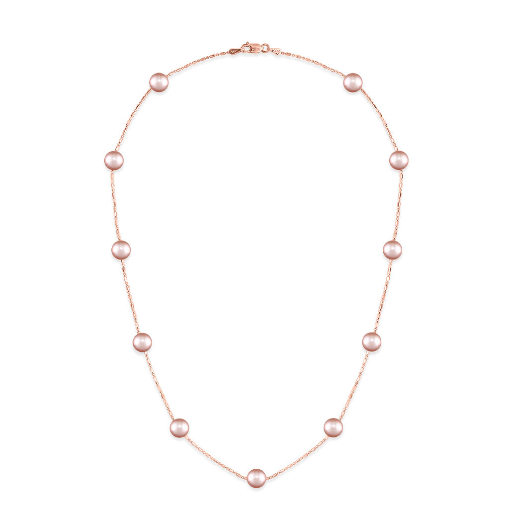 14K Rose Gold Pink Freshwater 6mm Pearl Bead and Ball Necklace. Item No. 41390