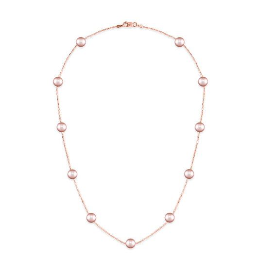 14K Rose Gold Pink Freshwater 6mm Pearl Bead and Ball Necklace. Item No. 41390