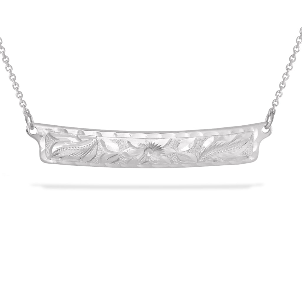 60321 - 14K White Gold - 6mm Hawaiian Heirloom Plumeria Scroll-Around Horizontal Necklace
