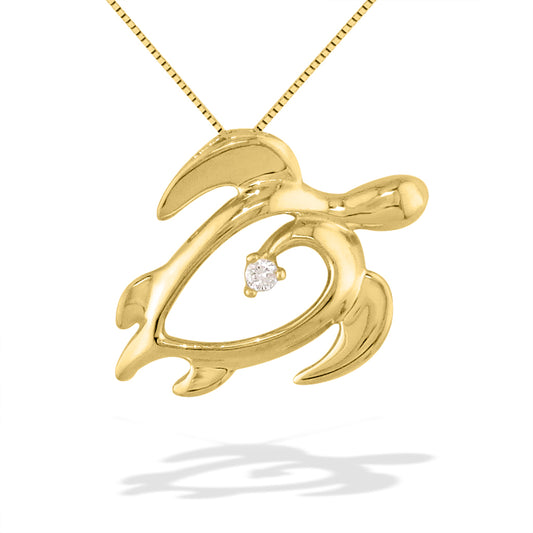 41051 - 14K Yellow Gold - Honu Heart Pendant