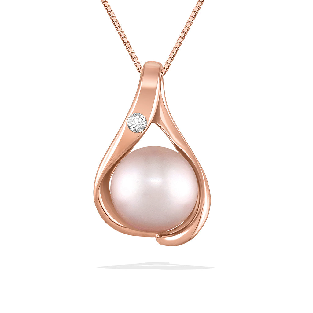 41069 - 14K Rose Gold - Pink Freshwater Pearl and Diamond Embrace Pendant