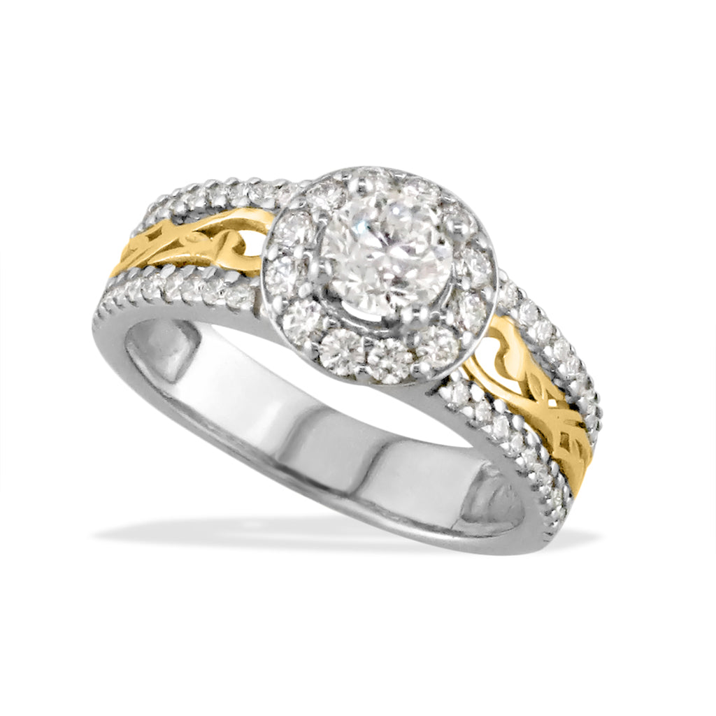 40834 - 14K White Gold and 14K Yellow Gold - Nalani Round Halo Ring