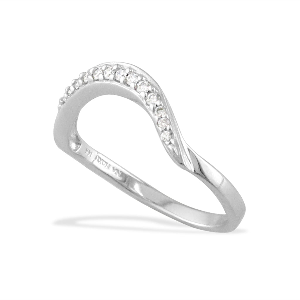 Contoured 14K white gold pavé-set diamond maile band with 0.11 total carats in a sleek wave profile. Item No. 40940