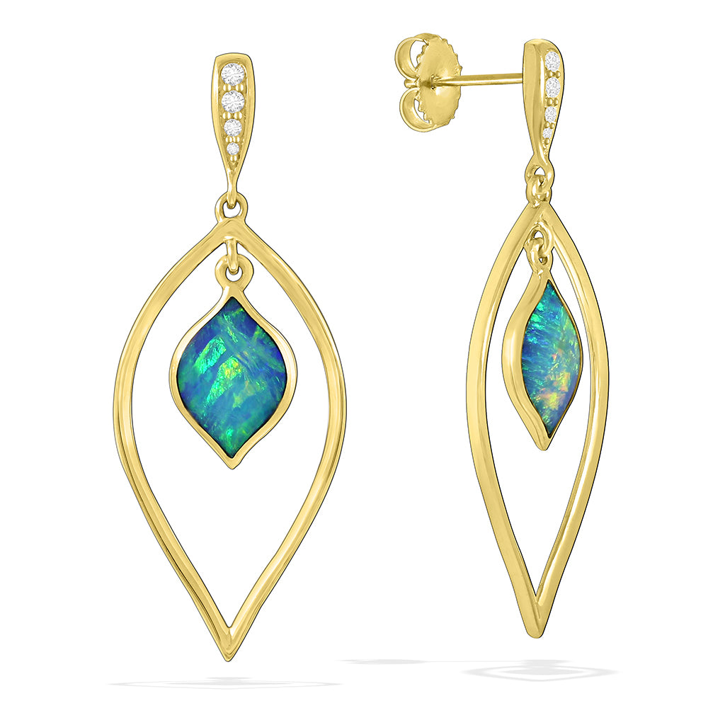 769326 - 14K Yellow Gold - Large Kabana Opal Drop Stud Earrings