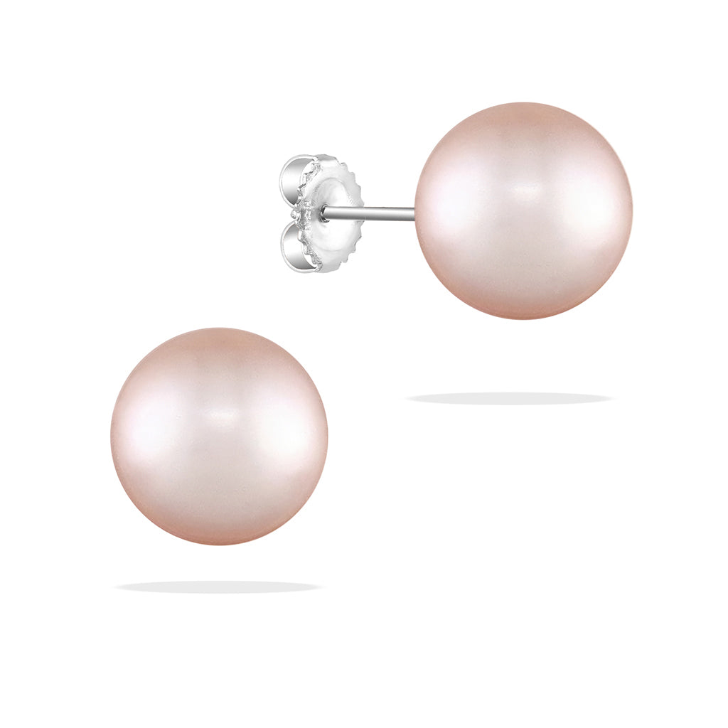 41374 - 14K White Gold - Pink Freshwater Pearl Stud Earrings, 11mm