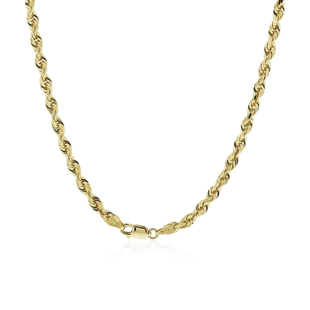 770330 - 14K Yellow Gold - 22" Solid Diamond Cut Rope Chain, 3.8mm