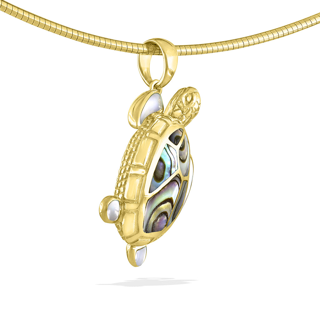 48012 - 14K Yellow Gold - Large Abalone and White Mother of Pearl Sea Turtle Pendant