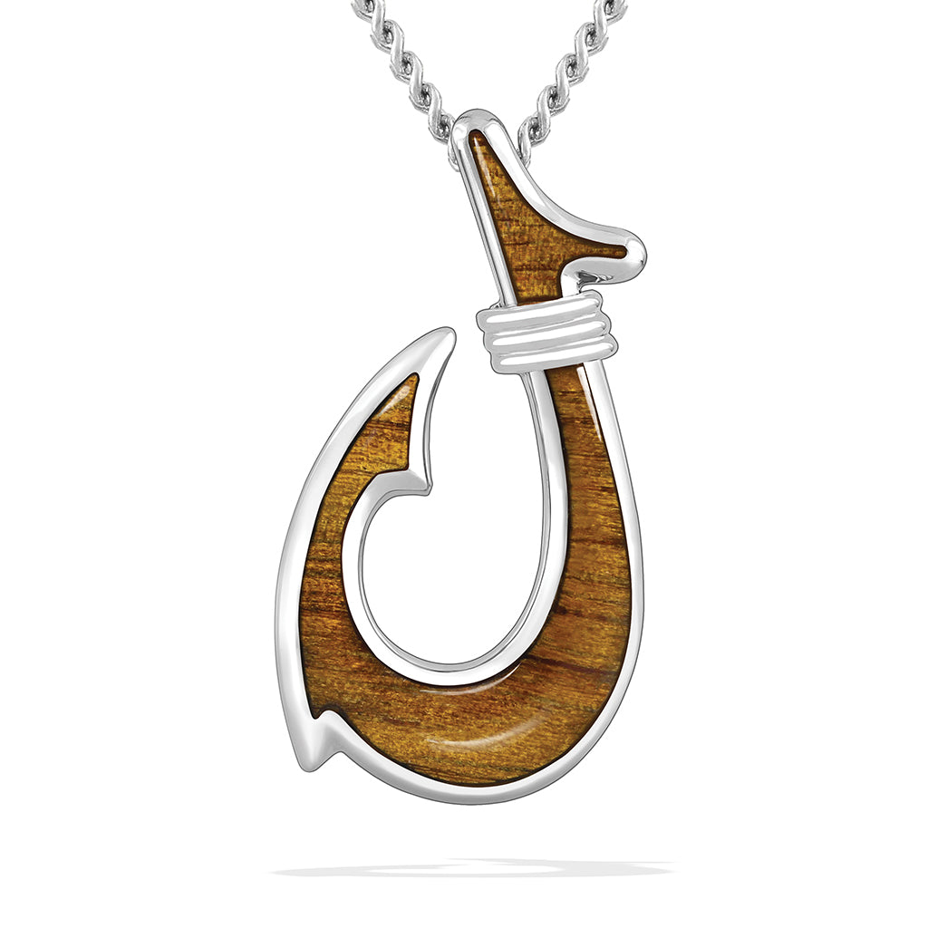 Stainless Steel Hawaiian Fish Hook Pendant with Koa Wood Stainless Steel Hawaiian Fish Hook Pendant with Koa Wood