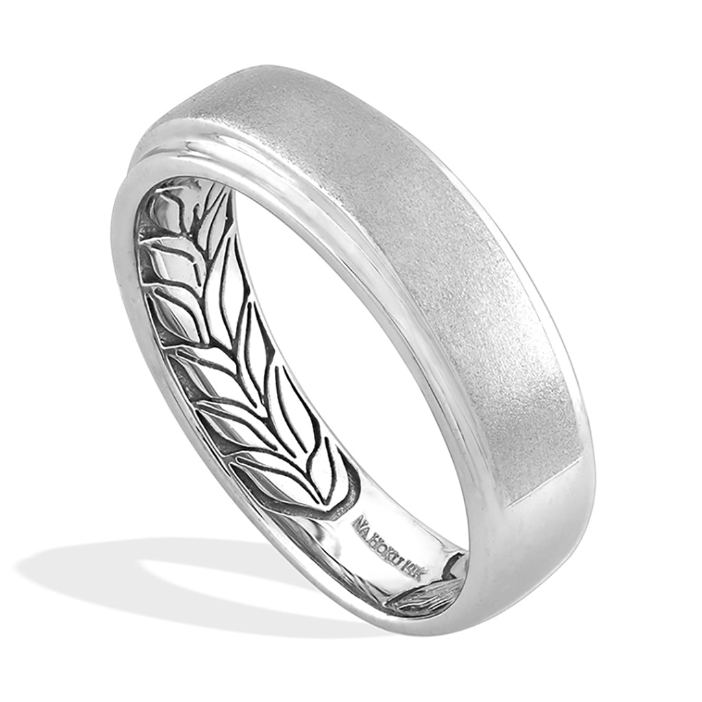43021 - 14K White Gold - Maile Leaf Men's Band
