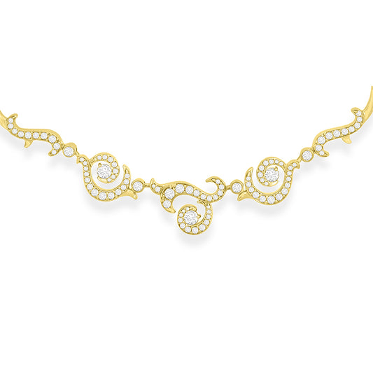 Close view of intricate golden whorls and swirls elegantly accented with pavé-set diamonds. Item No. 43370