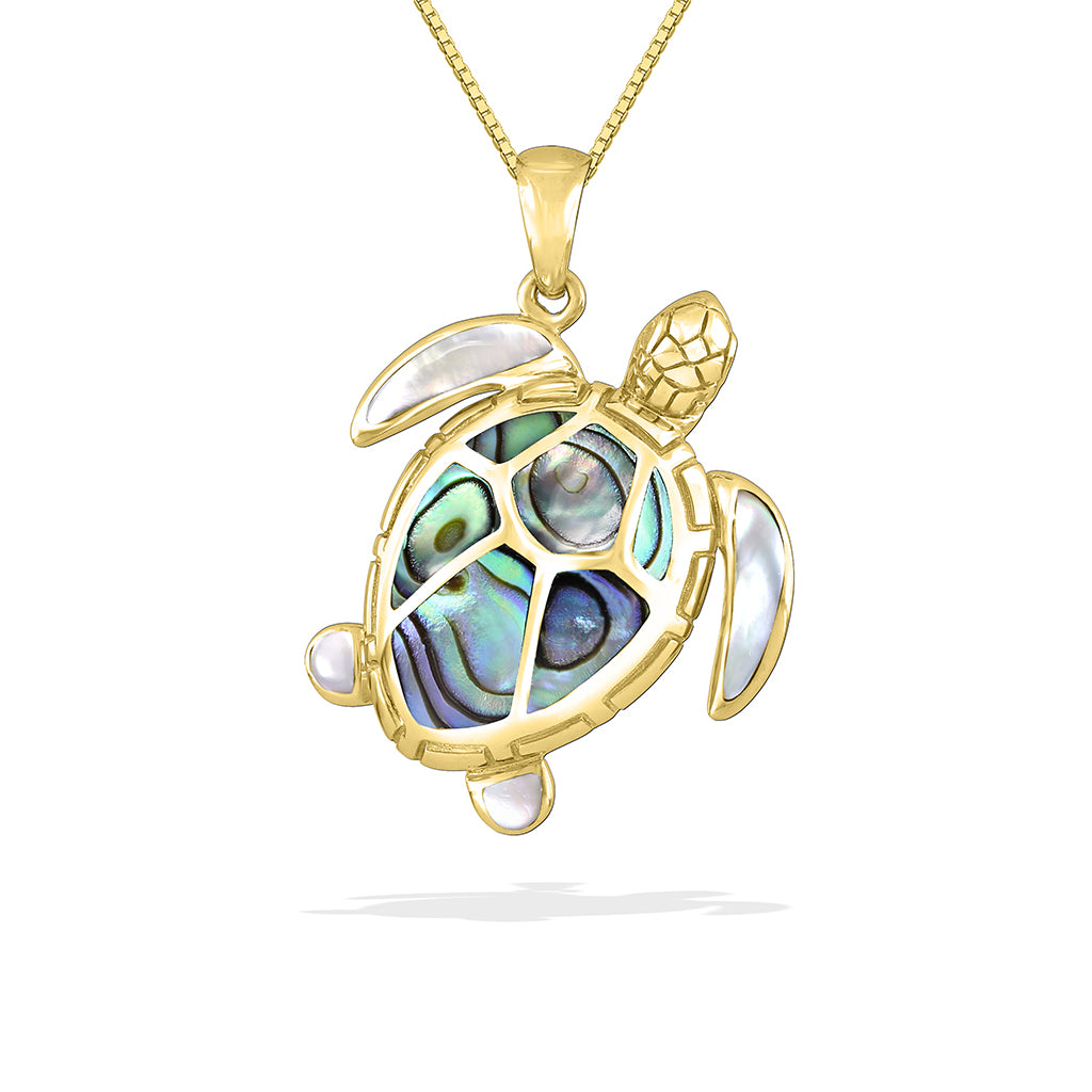 Abalone and White Mother of Pearl Sea Turtle Pendant