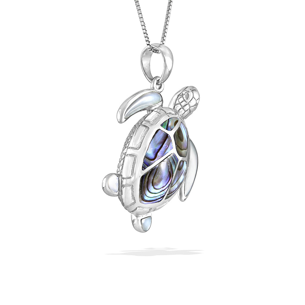48015 - 14K White Gold - Abalone and White Mother of Pearl Sea Turtle Pendant