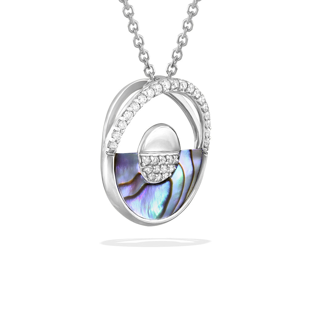 Side view of white gold horizon style pendant highlighting the hidden style bail used. Item No. 47544
