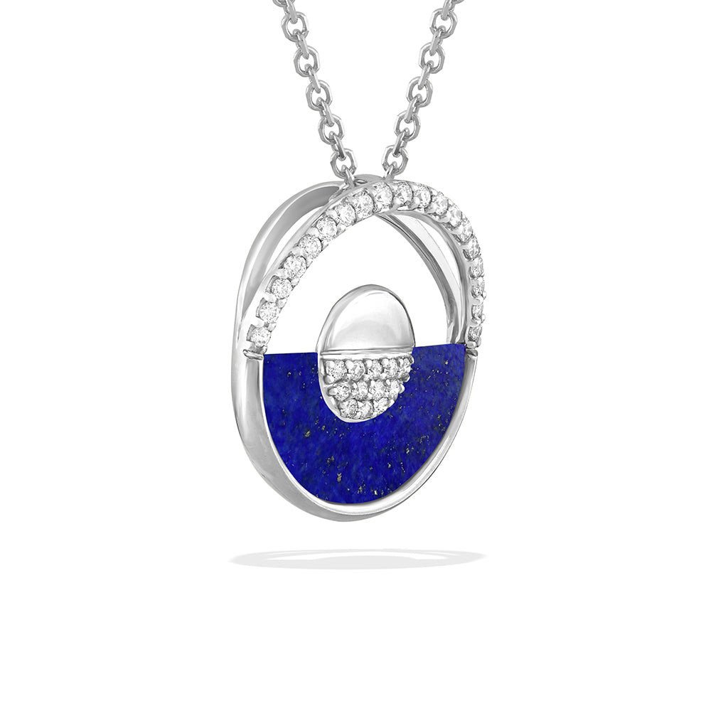 Side view of the white gold horizon pendant highlighting the hidden bail with a white gold chain. Item No. 47542