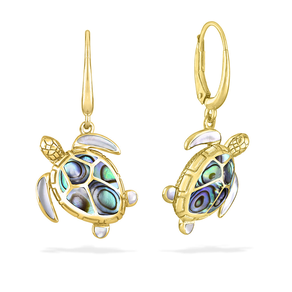 47581 - 14K Yellow Gold - Sea Turtle Leverback Earrings