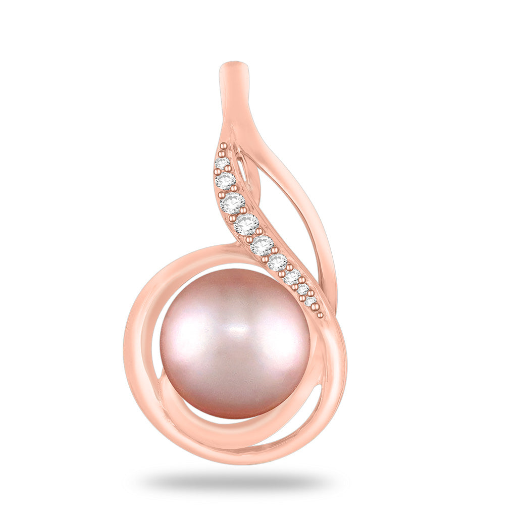 Pearl enhancer in 14K rose gold with a 12mm natural pink freshwater pearl diamond accents. Item No. 43514
