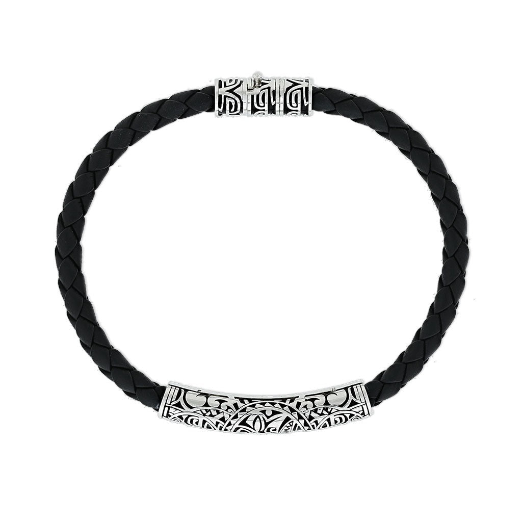 Effy men's leather bracelet featuring intricate enamel tribal design on sterling silver accents. Item No. 771473