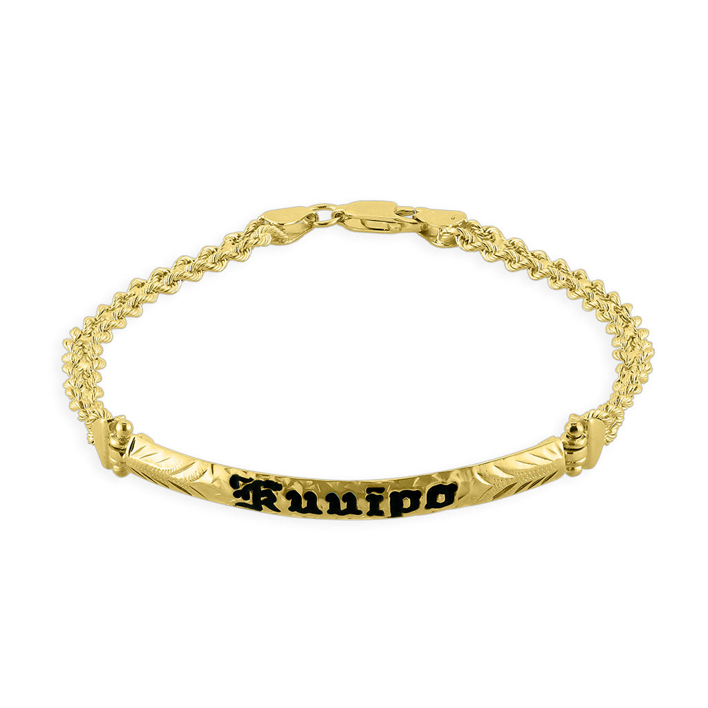 60169 - 14K Yellow Gold - 4mm Hawaiian Heirloom Identity Kuuipo Bracelet