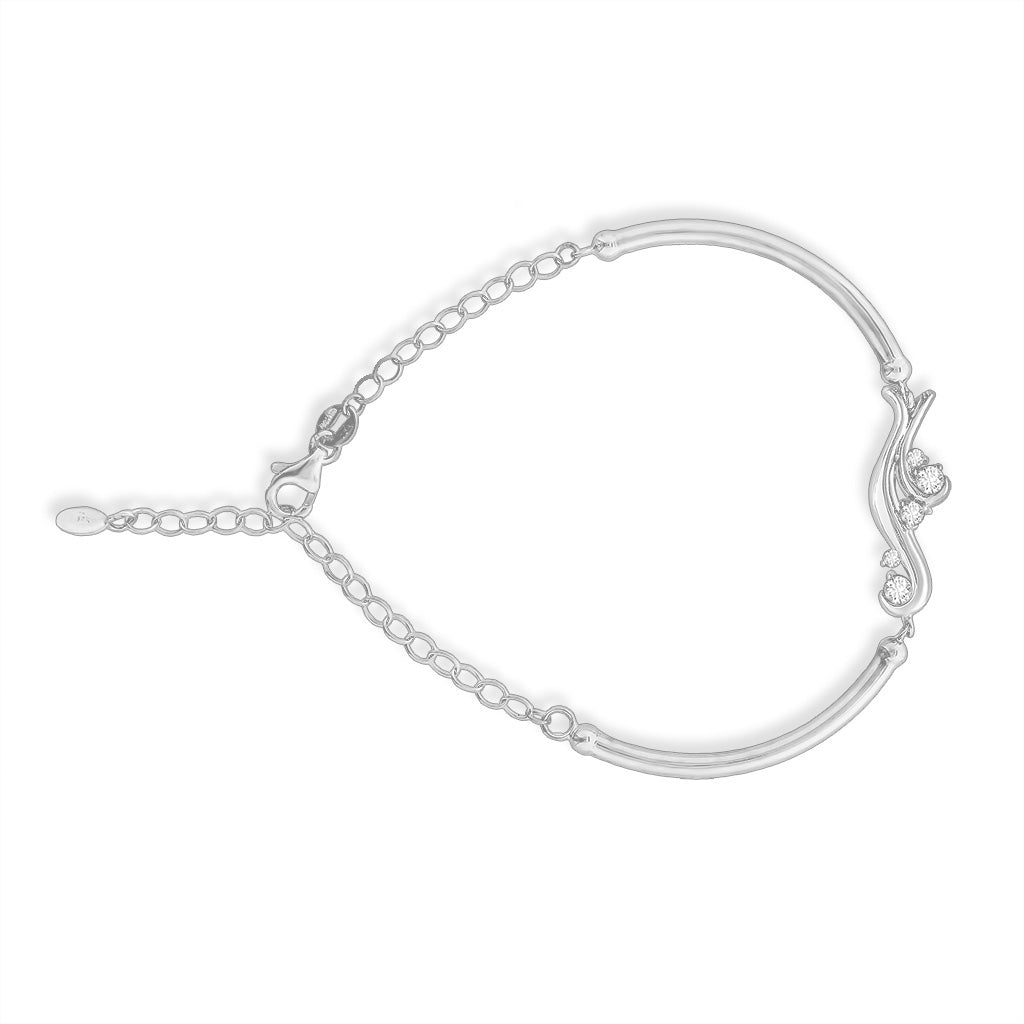 White gold bracelet with curved bar links & flowing diamond-accented waterfall design on one side of the band. Item No. 43755