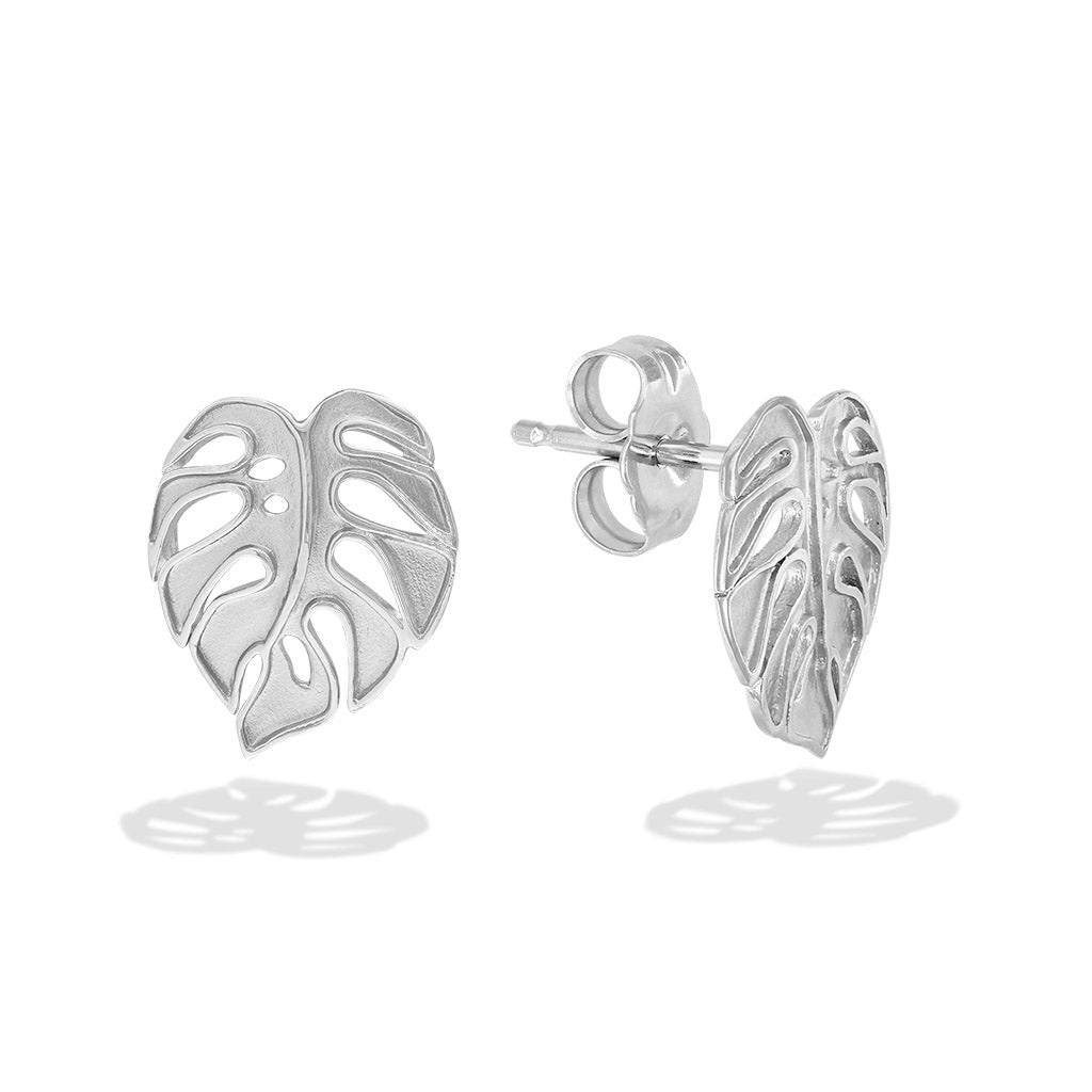 43740 - 14K White Gold - Monstera Stud Earrings