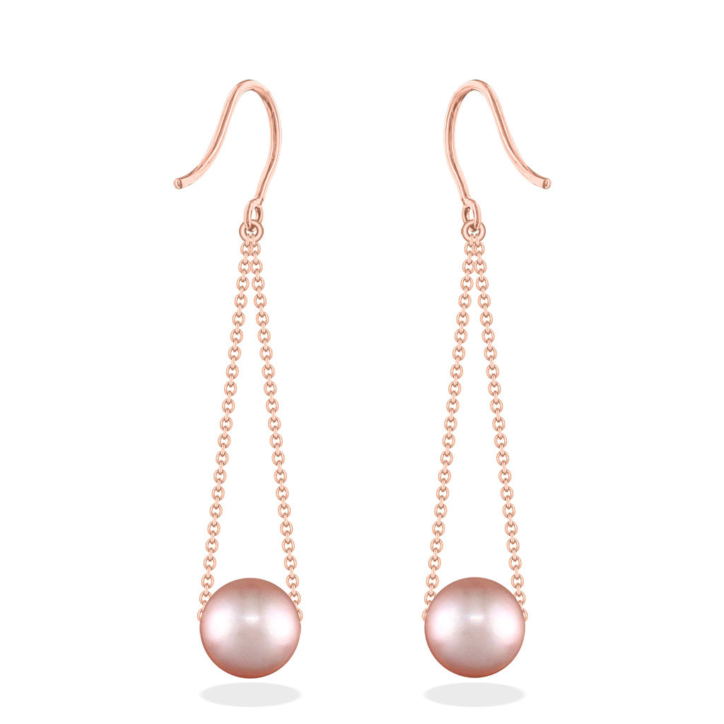 43727 - 14K Rose Gold - Pink Freshwater Pearl Slider Hook Earrings