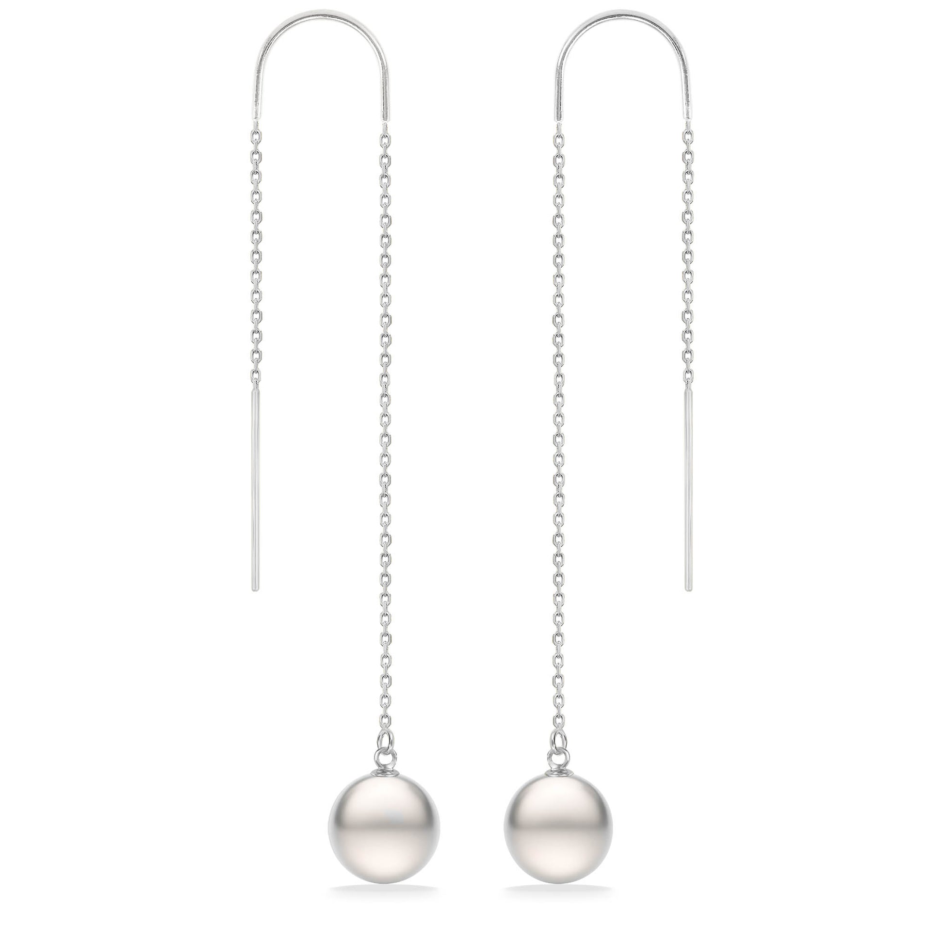 44126 - 14K White Gold - White Akoya Pearl Threader Earrings