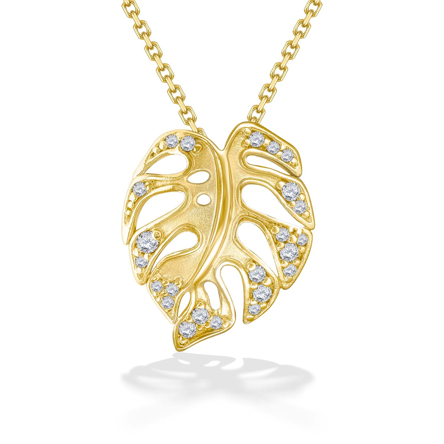 44147 - 14K Yellow Gold - Diamond Monstera Pendant