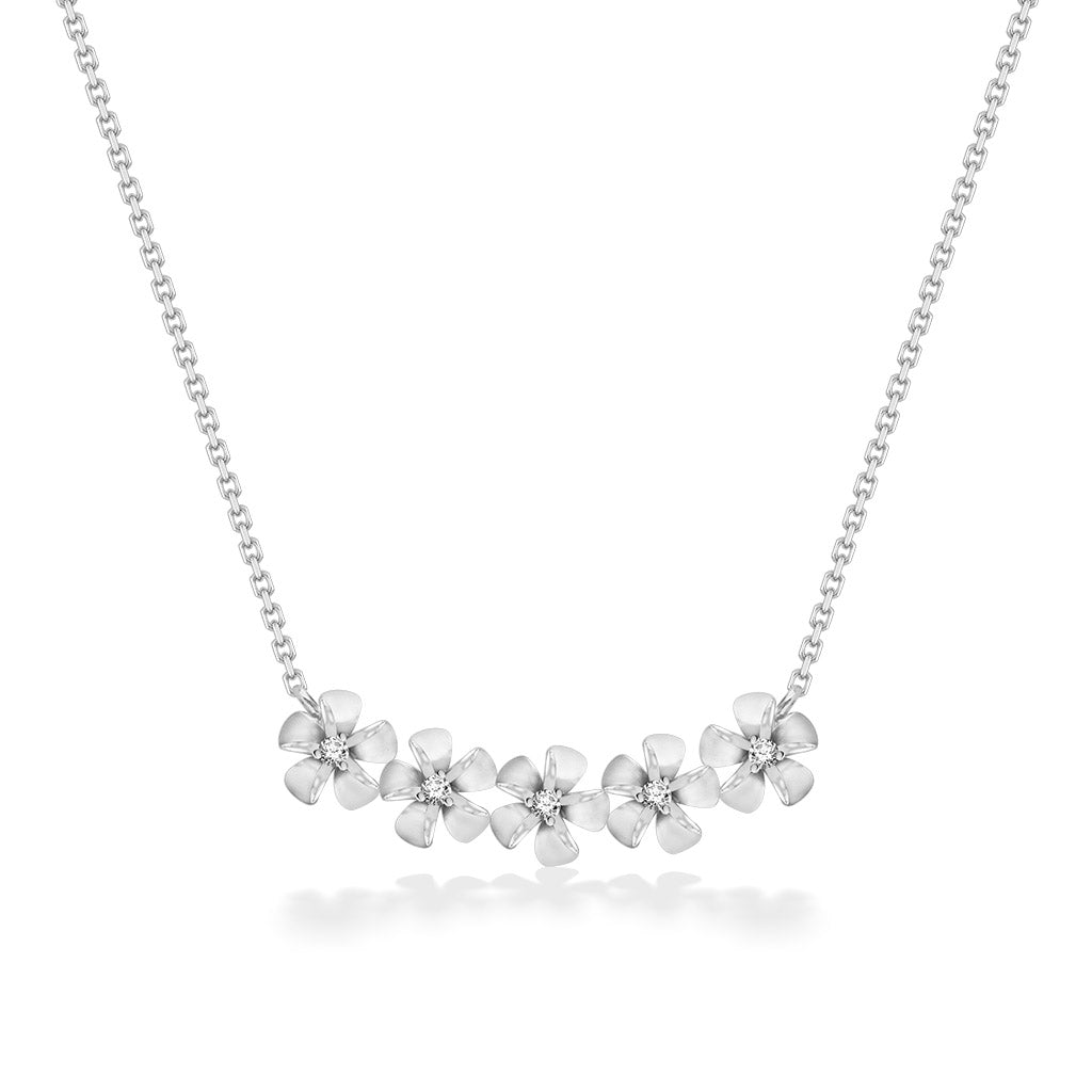 44286 - 14K White Gold - Five Plumeria Necklace