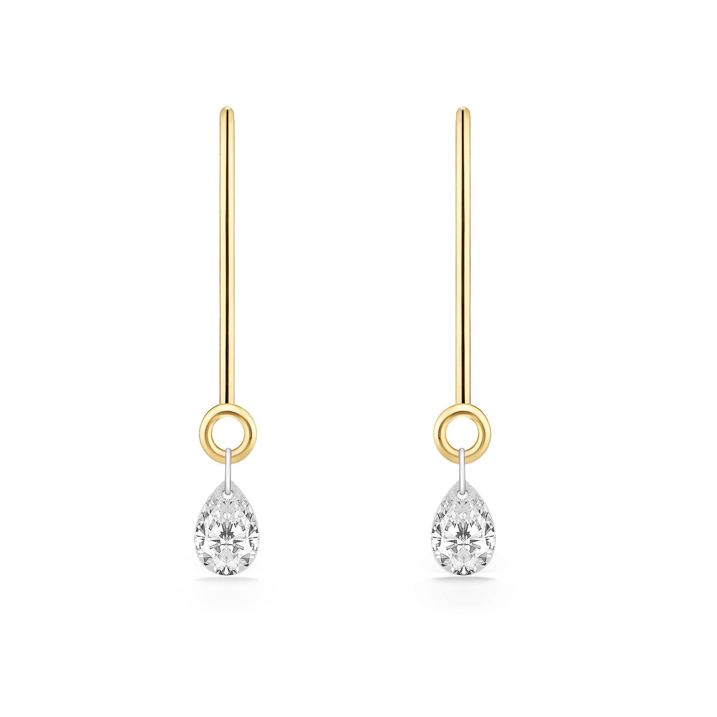 Front view of the shimmer diamond leverback earrings, highlighting the pear shimmer diamonds. Item No. 44406