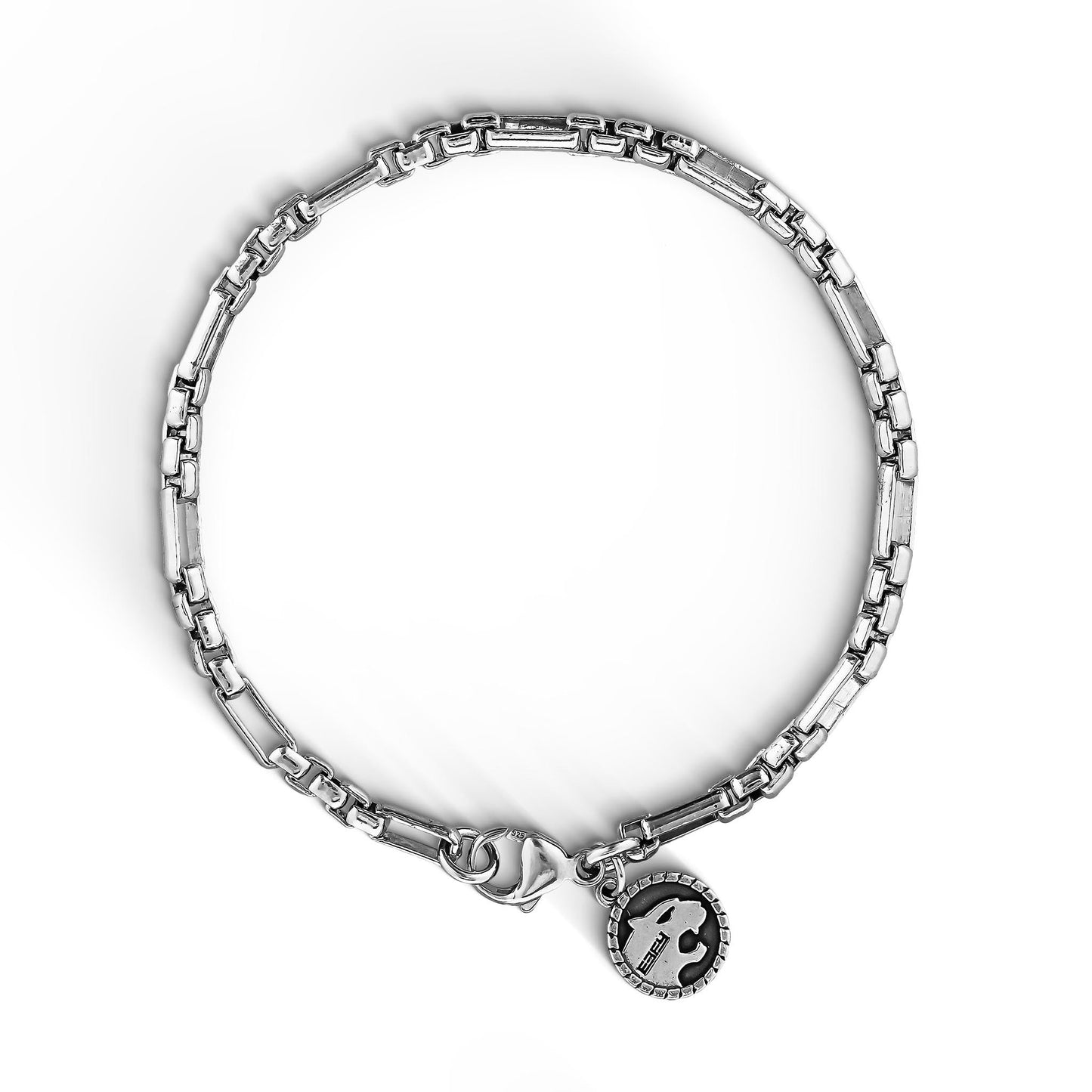 Sterling silver Effy men's bracelet with fancy Figaro chain design with lobster claw and Effy panther circle. Item No. 772912