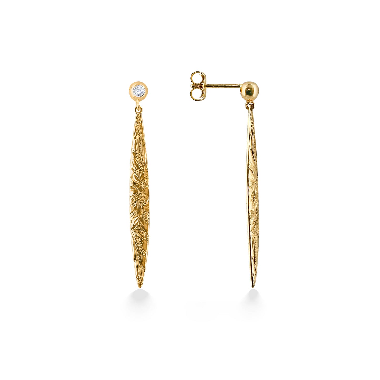 44444 - 14K Yellow Gold - Hawaiian Heirloom Plumeria Scroll Drop Earrings