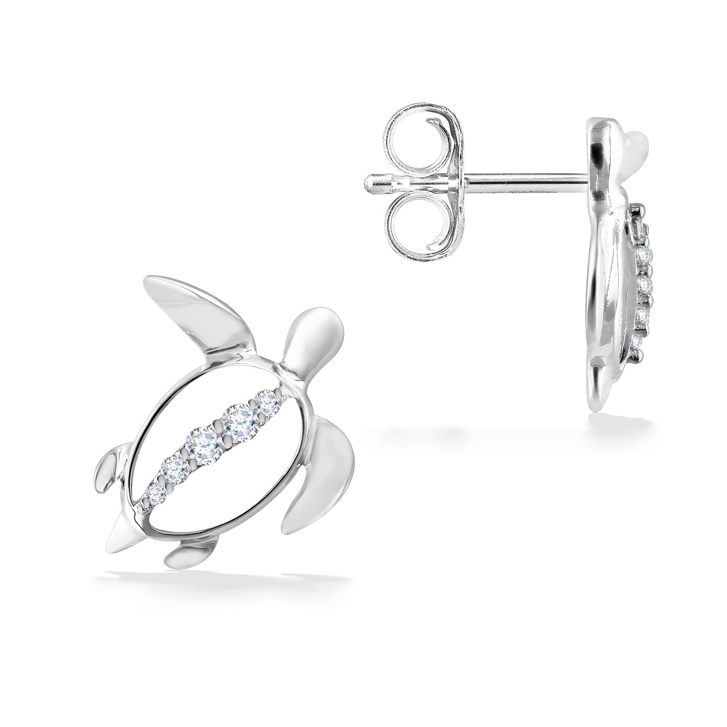 44465 - 14K White Gold - Honu Stud Earrings
