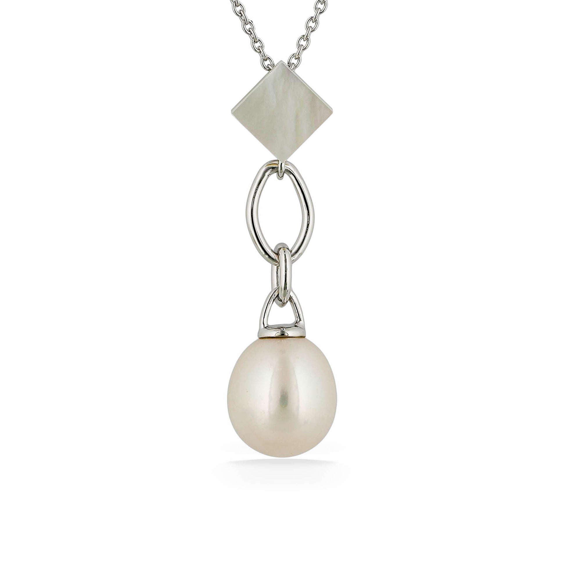 44536 - Sterling Silver - Freshwater and White Mother of Pearl Drop Necklace
