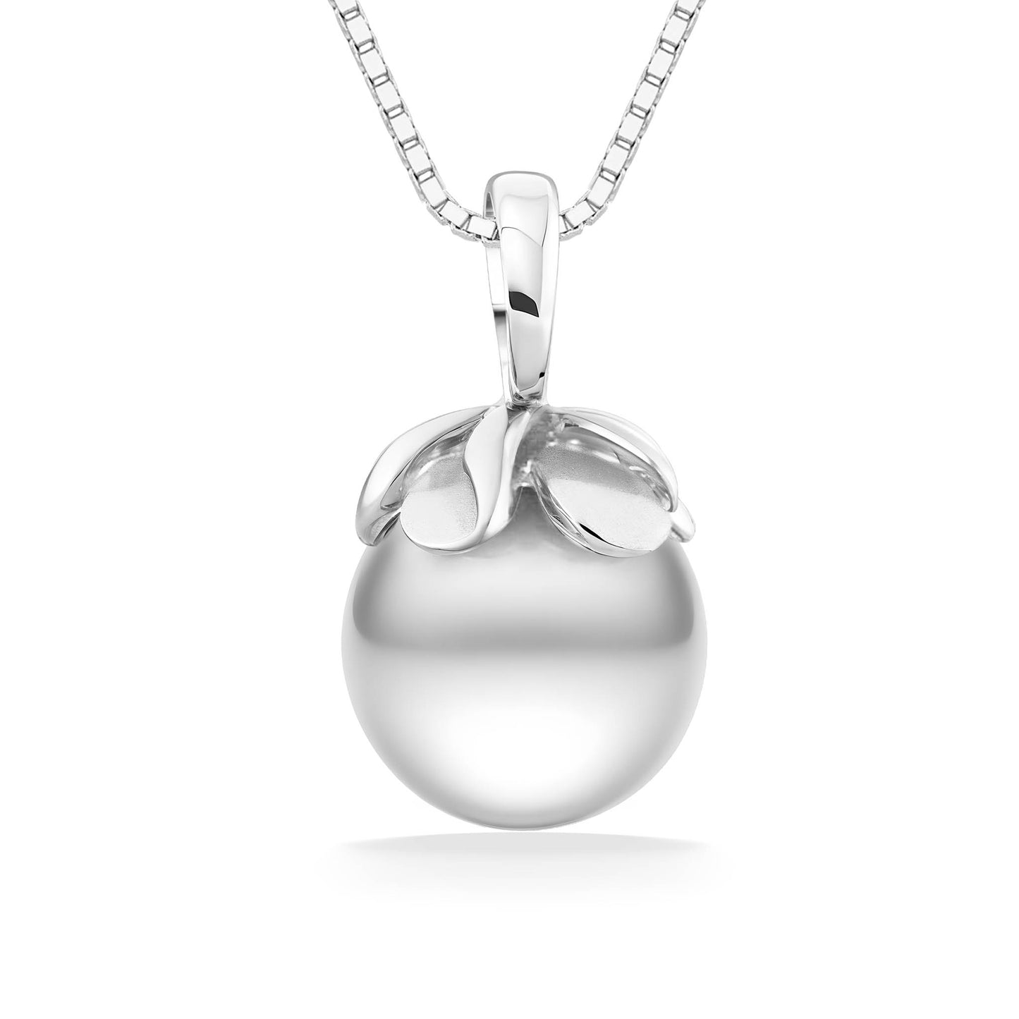 Pendant: Plumeria bail in 14K white gold with a 7mm white akoya pearl. Chain: 14K white gold. Item No. 44591