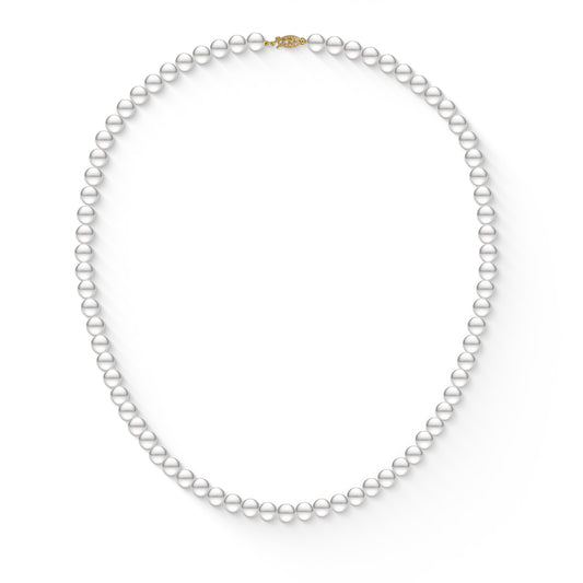 14K Yellow Gold White Freshwater 8mm Pearl Necklace Strand. Item No. 773199