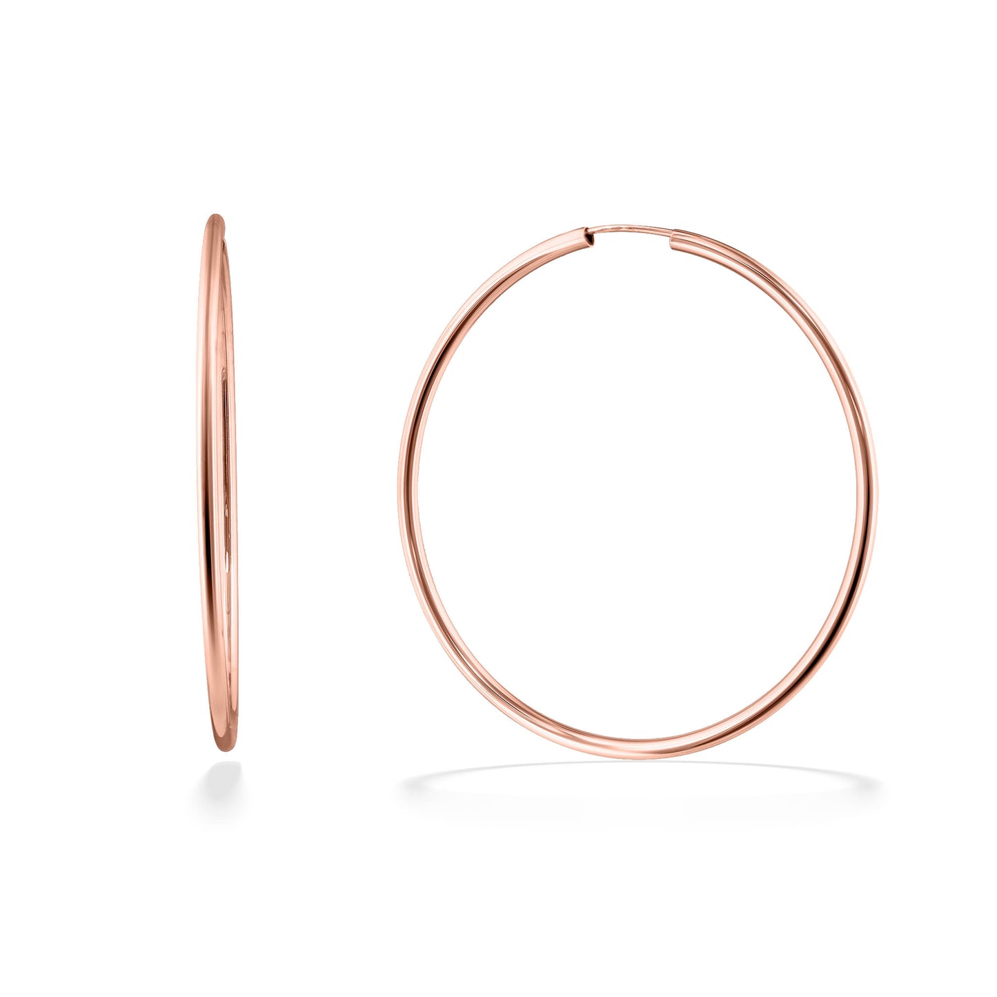 Rose gold endless hoop earrings with slim polished profile and lightweight continuous design. Item No. 773201