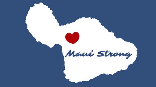 Outline of Maui Island and quote: [heart] Maui Strong