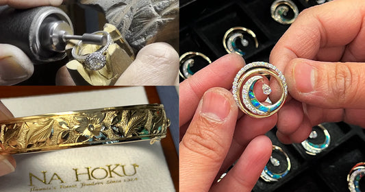 Close up of jeweler' hands working and quality checking jewelry