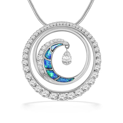 Wave pendant with opal and diamonds in diamond-rim Eclipse pendanto on and teardrop pendant on a white background - 44527