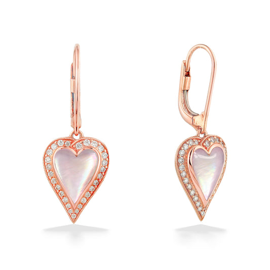 763399 - 14K Rose Gold - Kabana Inlay Heart Leverback Earrings