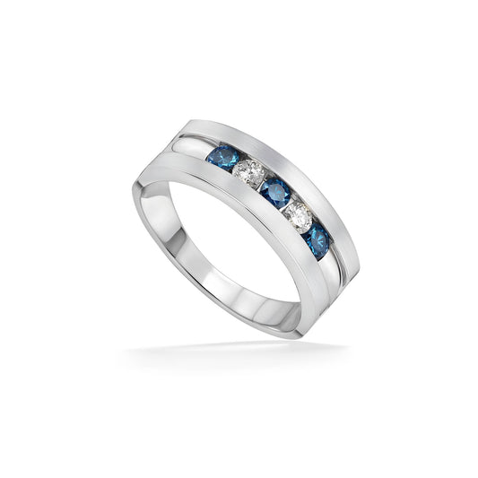 882737 - 14K White Gold - Effy Blue and White Diamond Men's Ring