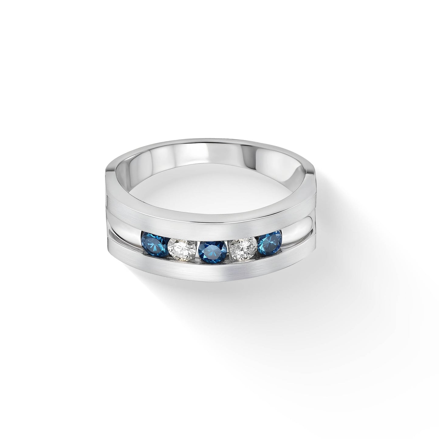 882737 - 14K White Gold - Effy Blue and White Diamond Men's Ring