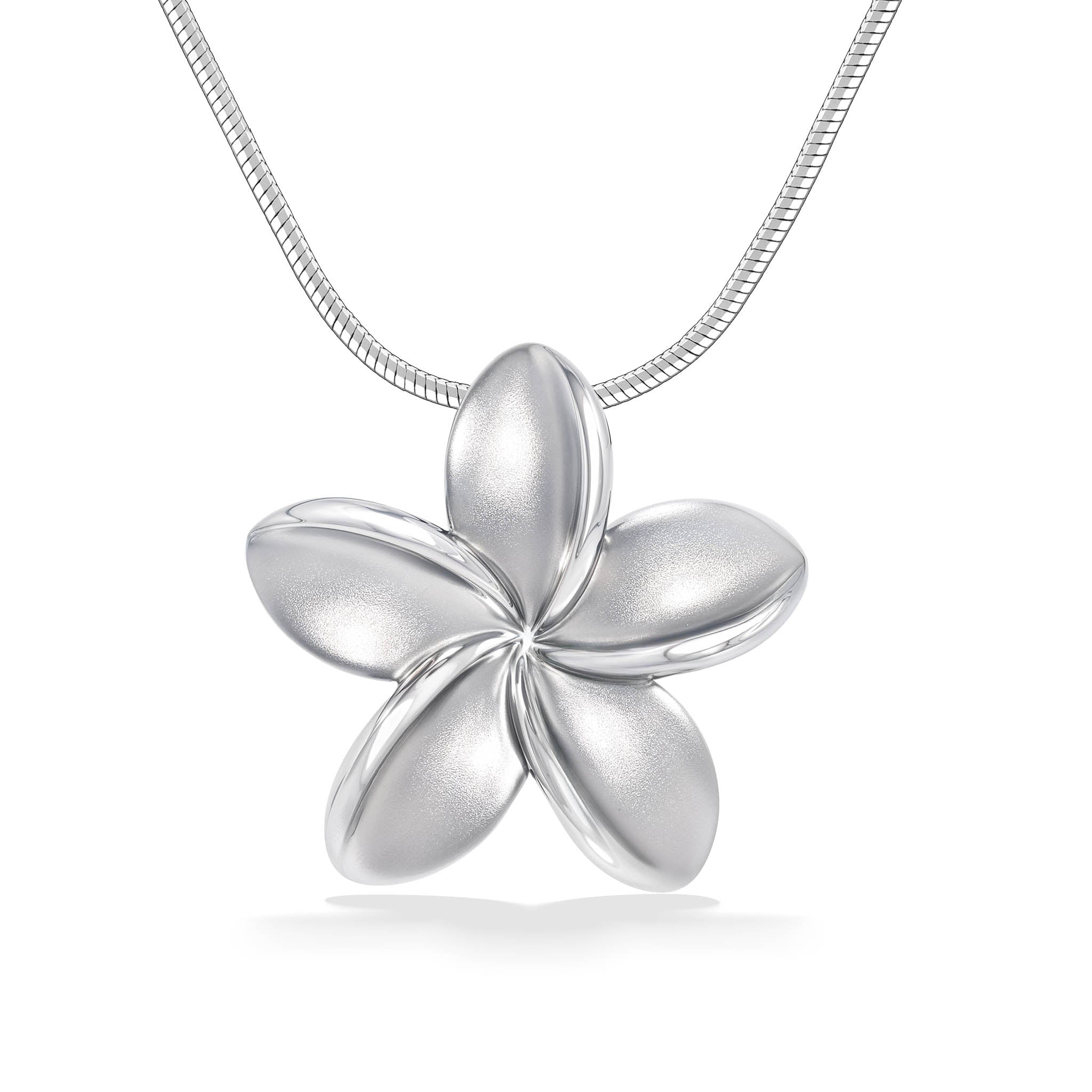 Sterling Silver Plumeria Pendant with Omega Chain – Na Hoku