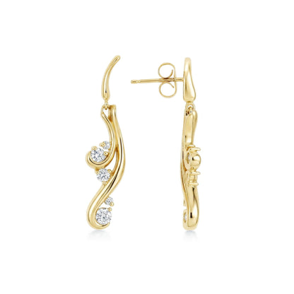 Waterfall earrings set in yellow gold with partial view of the right side, showing the earnuts. Item No. 40436