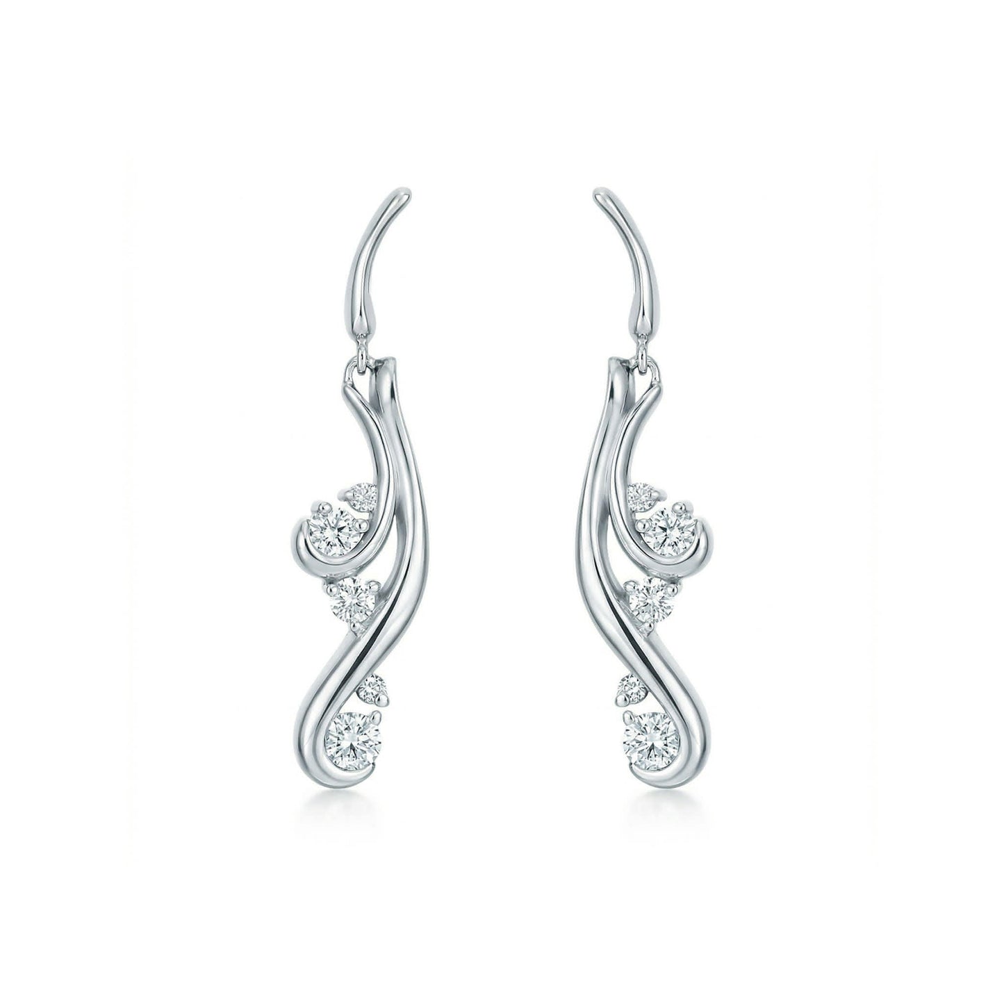 Waterfall-inspired earrings with the silhouette of cascading waters in 14k white gold & diamond accents. Item No. 40437