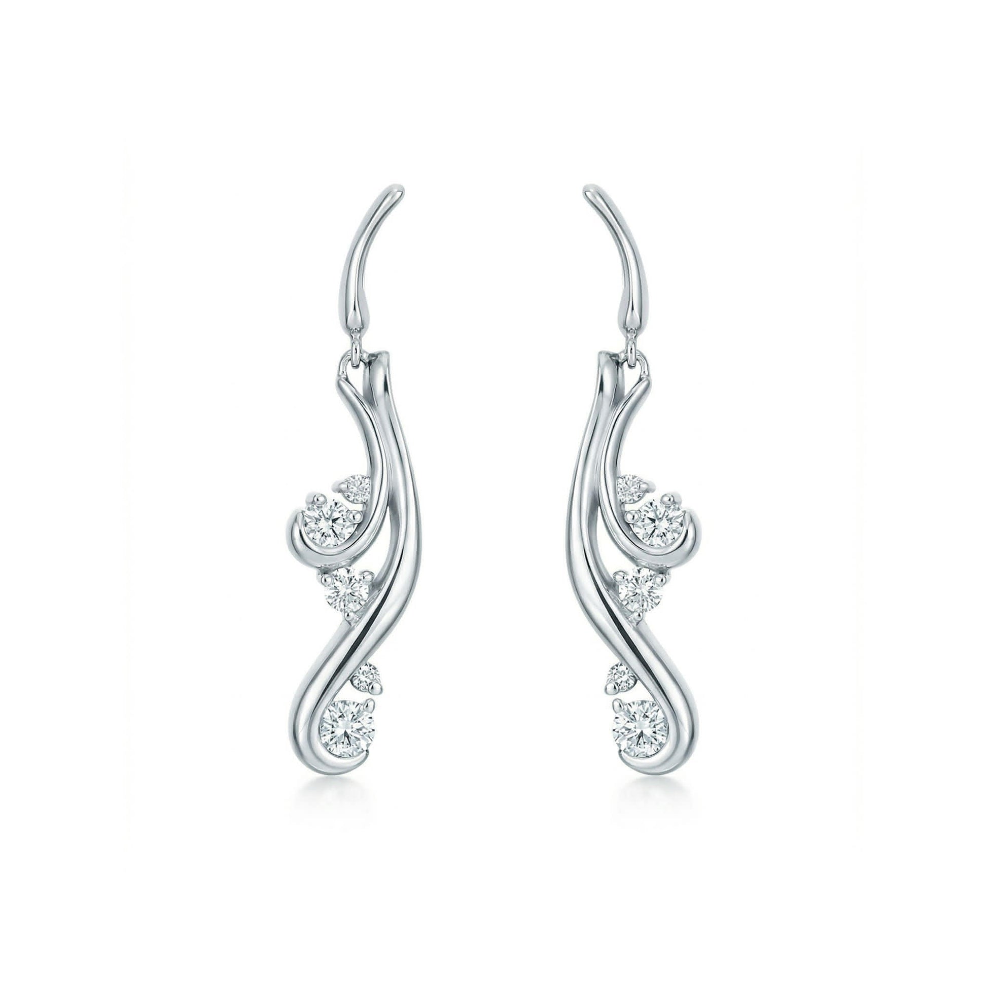 Waterfall-inspired earrings with the silhouette of cascading waters in 14k white gold & diamond accents. Item No. 40437