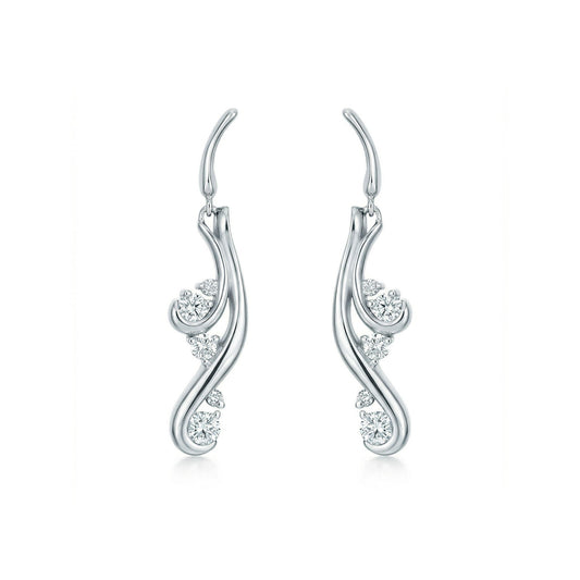 Waterfall-inspired earrings with the silhouette of cascading waters in 14k white gold & diamond accents. Item No. 40437