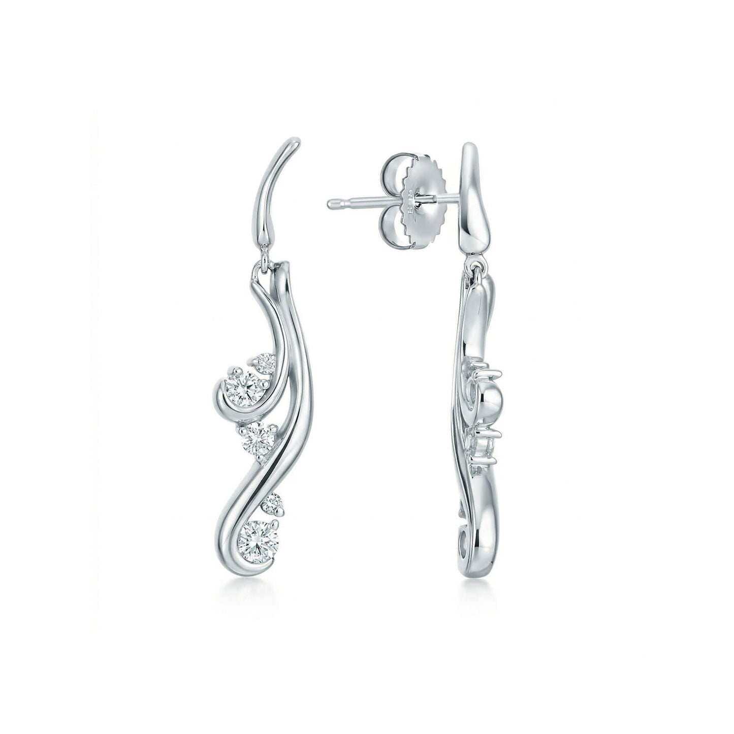 Partial view of waterfall earrings with the right side tilted to highlight the style of earnuts. Item No. 40437