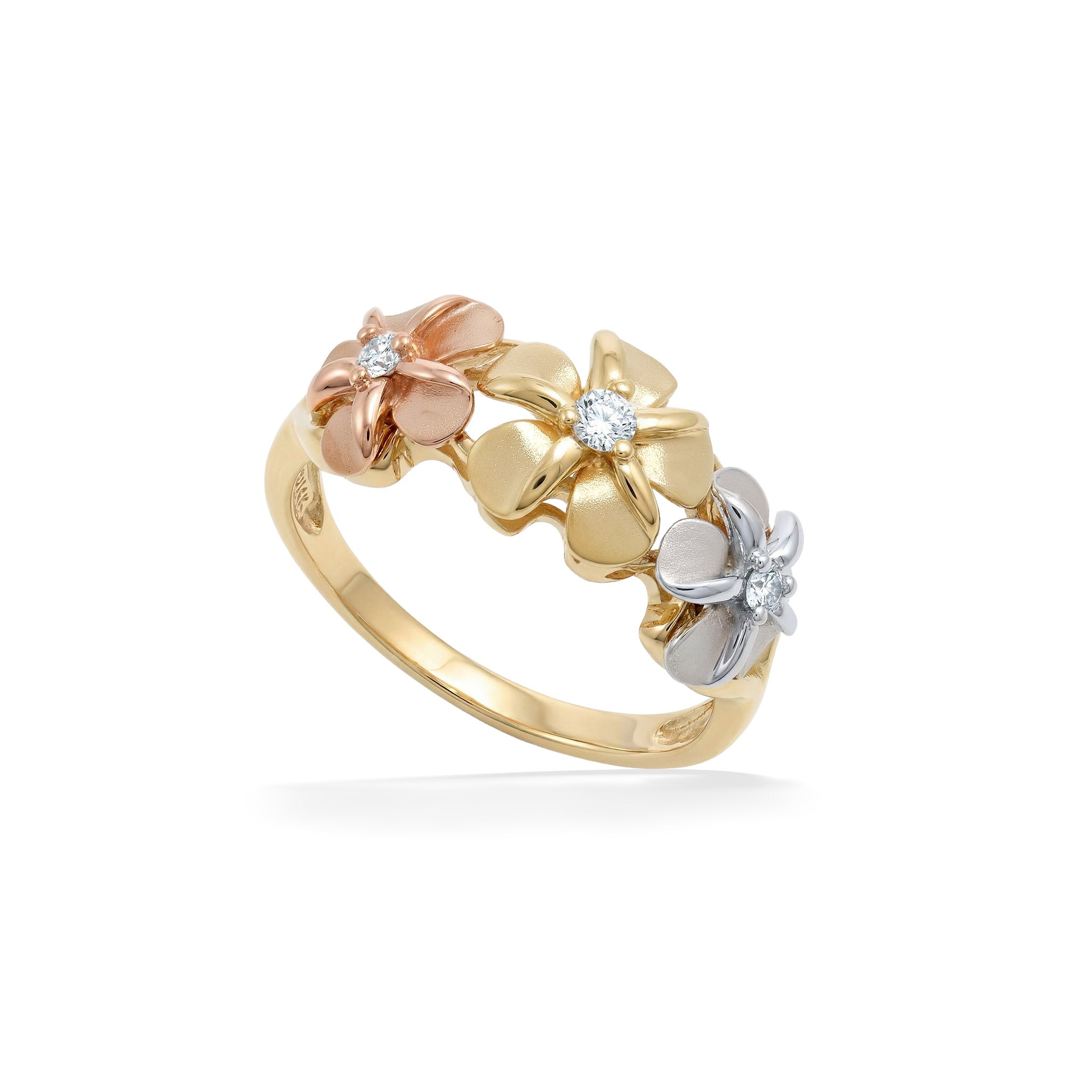 Tri-Color Plumeria Ring with Three Flowers – Na Hoku